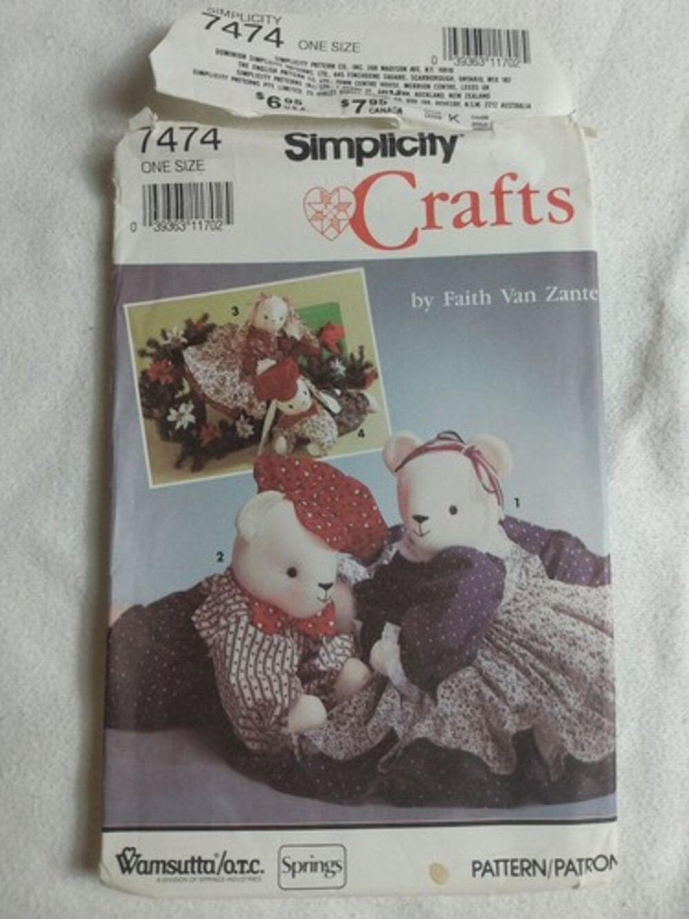 Simplicity Crafts Sewing Pattern 7474 Sitting Bear or Bunny Rabbit UNCUT (H)